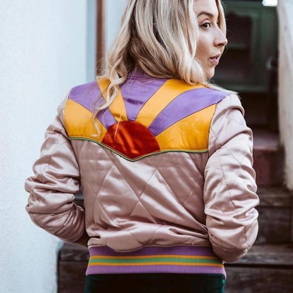 Dusty Pink Quilted 70s style Bomber Jacket - small